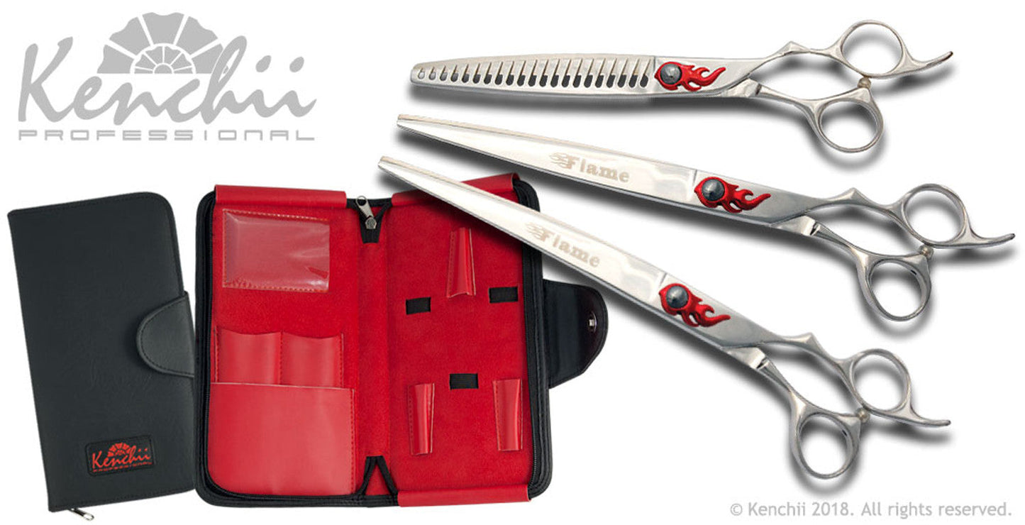 Kenchii Grooming - Flame 8.0 Shear Set-Straight, Curved, Thinner, Case