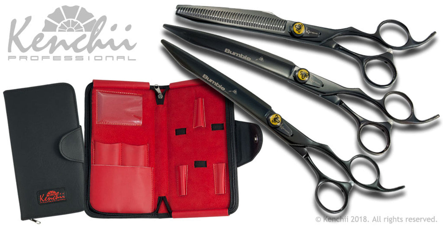 Kenchii Grooming - Bumble Bee 8.0 Shear Set-Straight, Curved, Thinner, Case