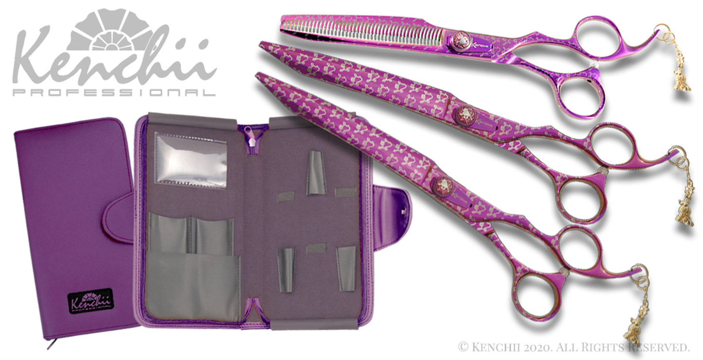 Kenchii Grooming - Pink Poodle 8.0 Shear Set-Straight, Curved, Thinner, Case